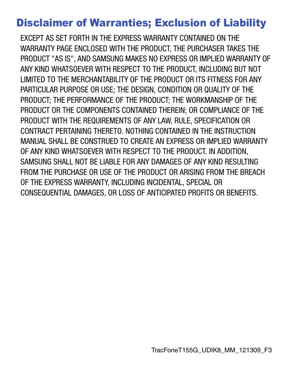 Disclaimer of warranties; exclusion of liability | Samsung SGH-T155YKGTRF User Manual | Page 4 / 56