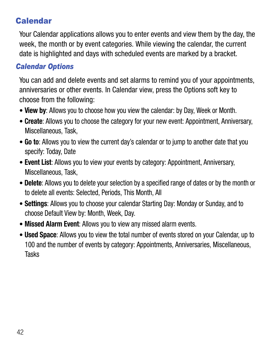 Calendar | Samsung SGH-T155YKGTRF User Manual | Page 46 / 56