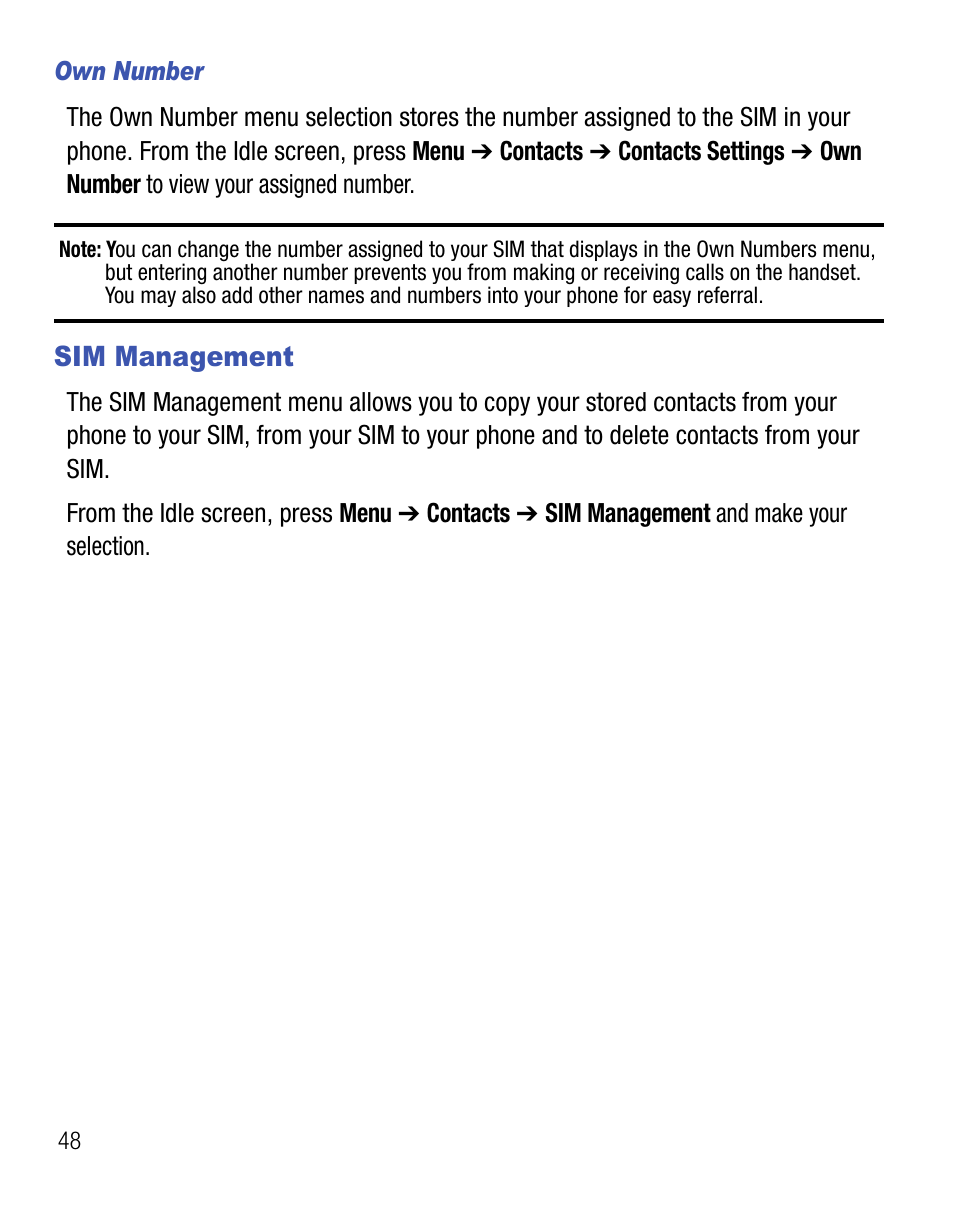 Sim management | Samsung SGH-T155YKGTRF User Manual | Page 52 / 56