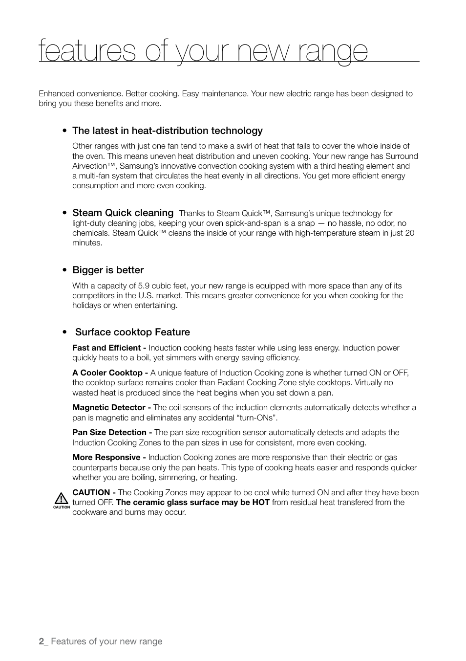 Features of your new range | Samsung FE-N300WX-XAA User Manual | Page 2 / 72