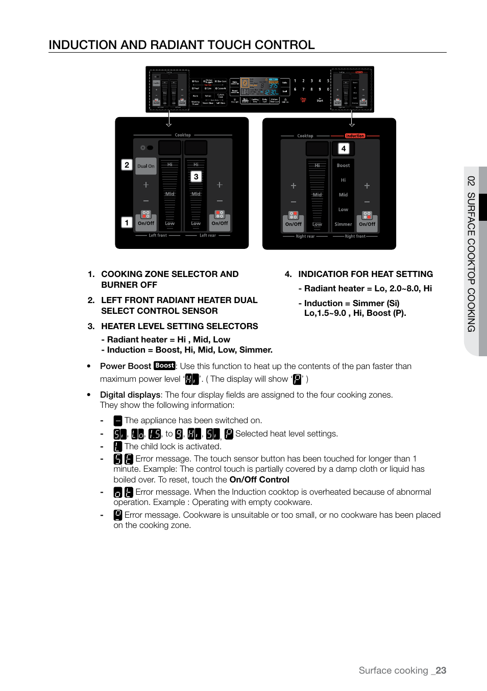 Induction and radiant touch control | Samsung FE-N300WX-XAA User Manual | Page 23 / 72
