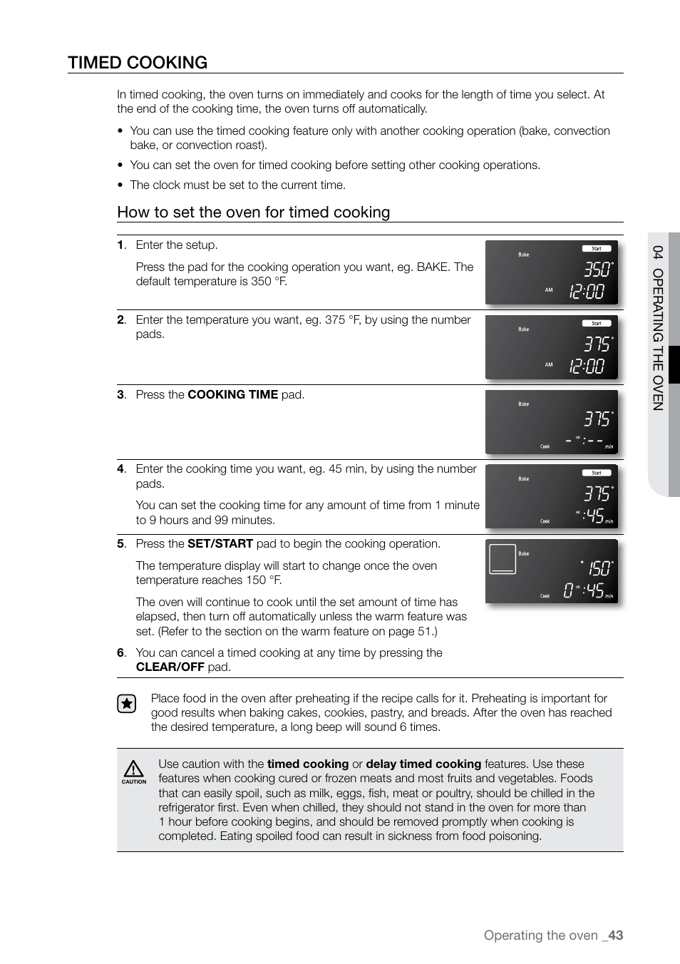 Timed cooking, How to set the oven for timed cooking | Samsung FE-N300WX-XAA User Manual | Page 43 / 72