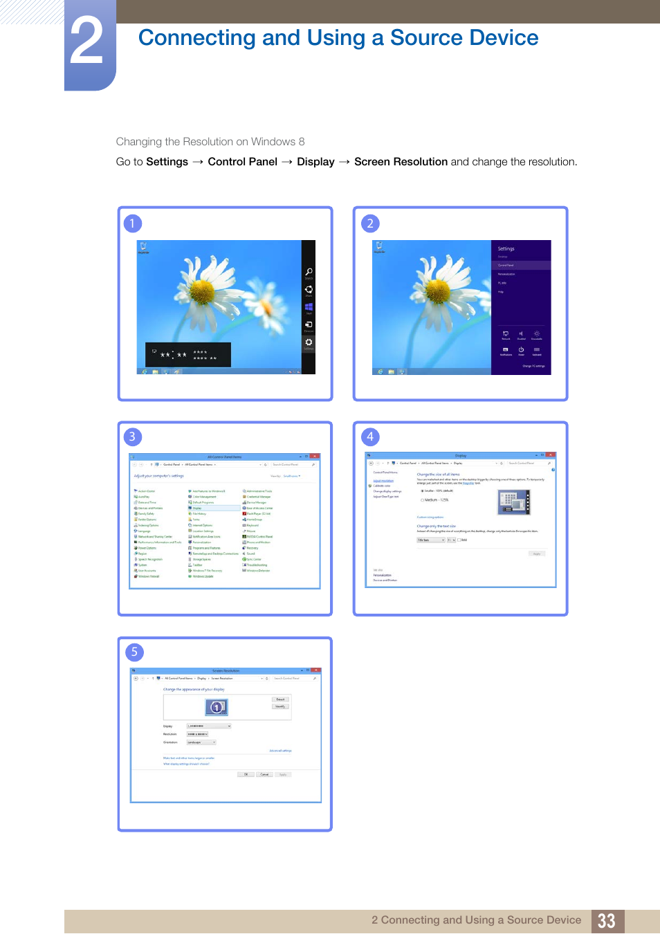 Connecting and using a source device | Samsung LS22C20KNY-ZA User Manual | Page 33 / 111