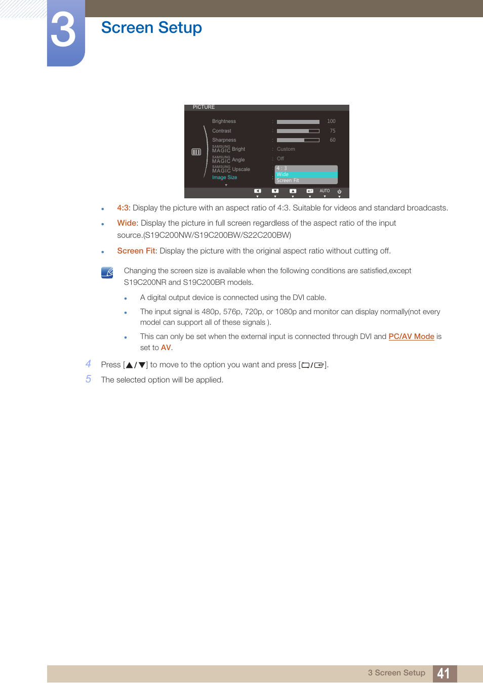 Screen setup | Samsung LS22C20KNY-ZA User Manual | Page 41 / 111