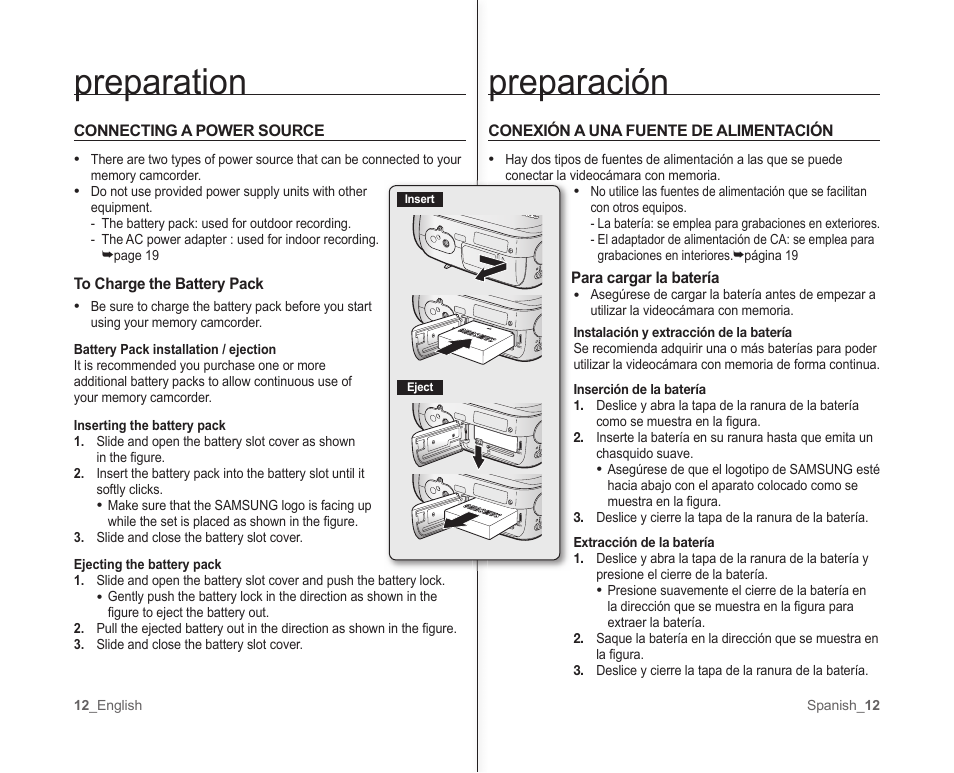 Preparation preparación | Samsung SC-MX10A-XAP User Manual | Page 18 / 101