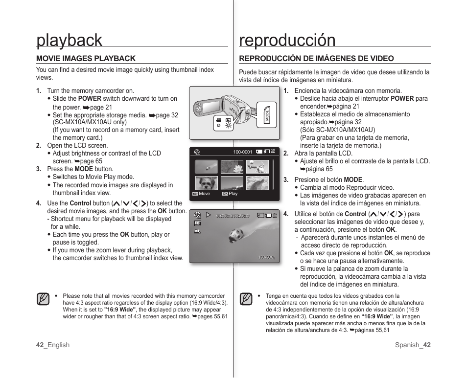 Reproducción, Playback | Samsung SC-MX10A-XAP User Manual | Page 48 / 101