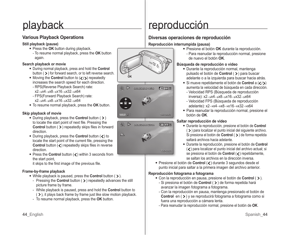 Reproducción, Playback | Samsung SC-MX10A-XAP User Manual | Page 50 / 101