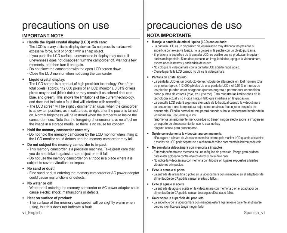 Precauciones de uso precautions on use | Samsung SC-MX10A-XAP User Manual | Page 6 / 101
