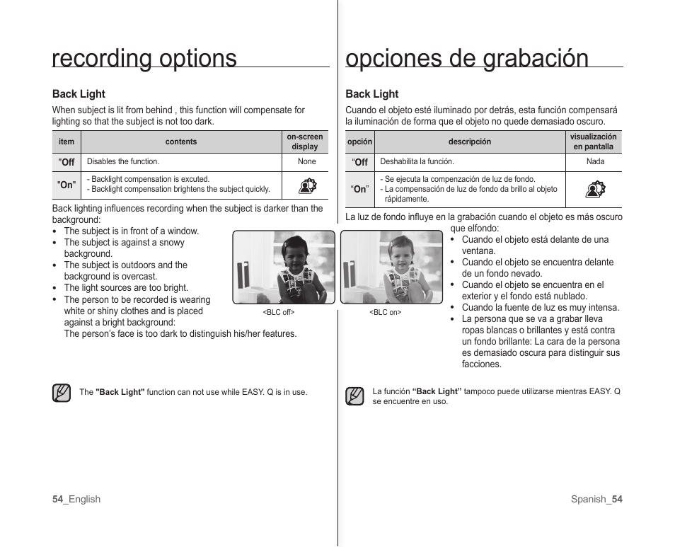 Opciones de grabación, Recording options | Samsung SC-MX10A-XAP User Manual | Page 60 / 101