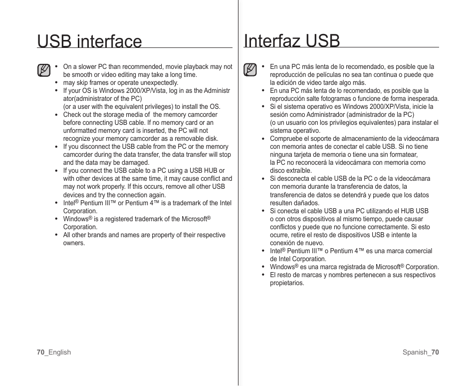 Interfaz usb, Usb interface | Samsung SC-MX10A-XAP User Manual | Page 76 / 101