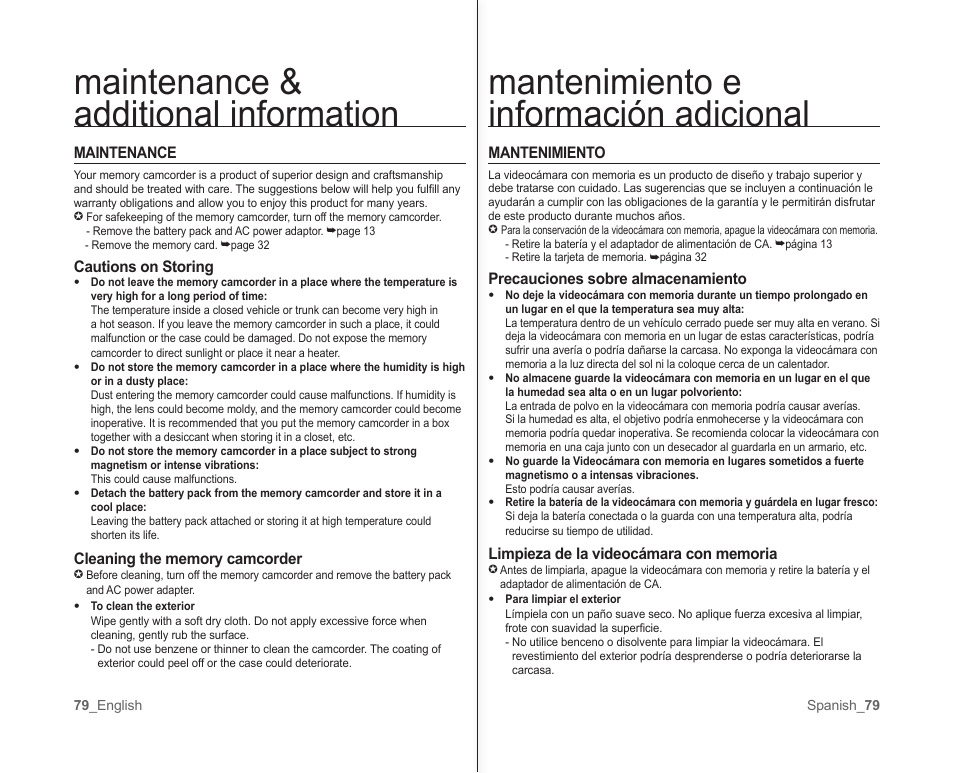 Mantenimiento e información adicional, Maintenance & additional information | Samsung SC-MX10A-XAP User Manual | Page 85 / 101