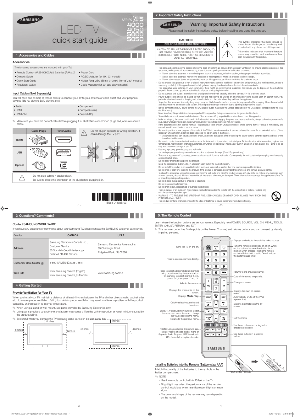 Samsung UN22F5000AFXZA User Manual | 2 pages