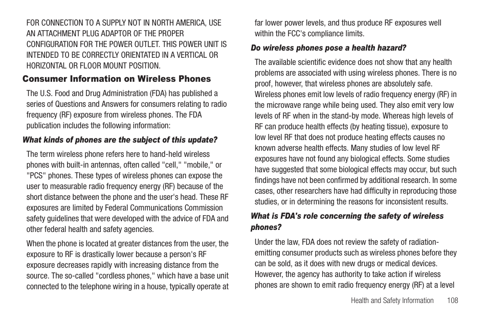 Consumer information on wireless phones, Do wireless phones pose a health hazard | Samsung SEC-R350WRAMTR User Manual | Page 111 / 141
