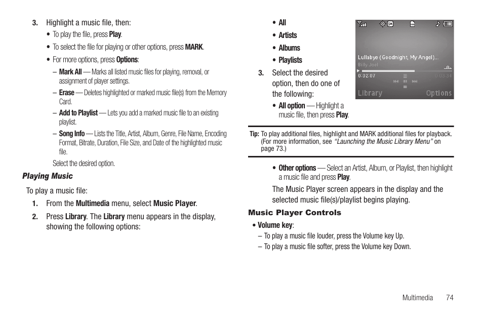 Playing music, Music player controls | Samsung SEC-R350WRAMTR User Manual | Page 77 / 141