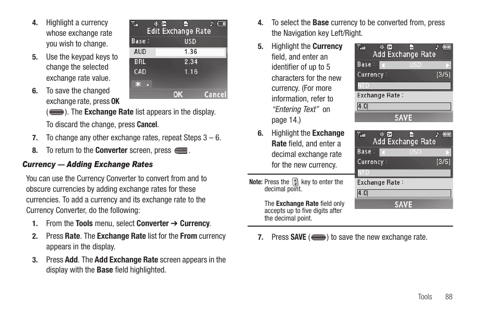 Currency — adding exchange rates | Samsung SEC-R350WRAMTR User Manual | Page 91 / 141