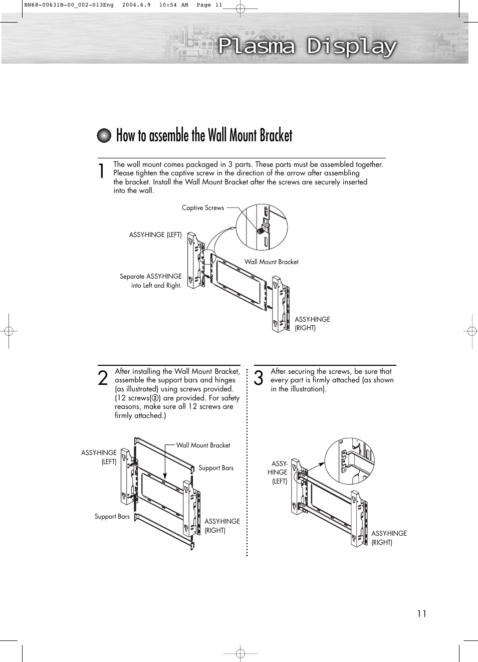 How to assemble the wall mount bracket | Samsung SPP4231X-XAP User Manual | Page 11 / 104