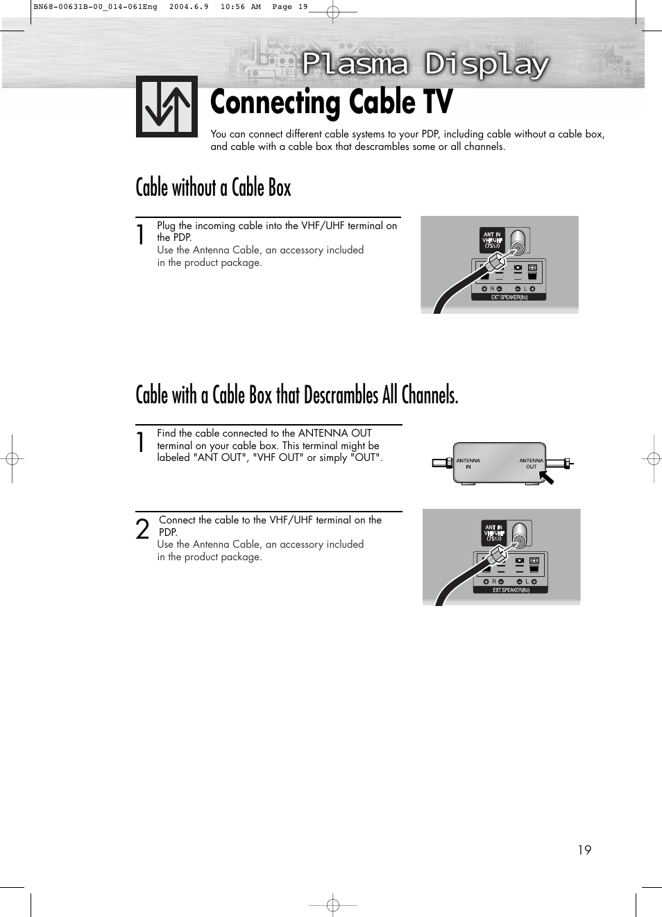 Connecting cable tv, Cable without a cable box | Samsung SPP4231X-XAP User Manual | Page 19 / 104