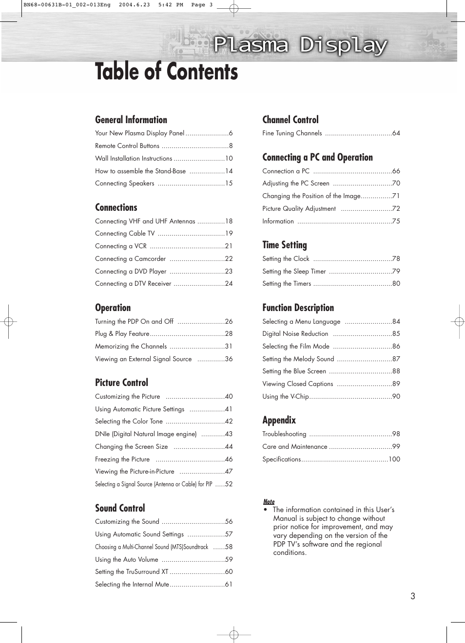 Samsung SPP4231X-XAP User Manual | Page 3 / 104