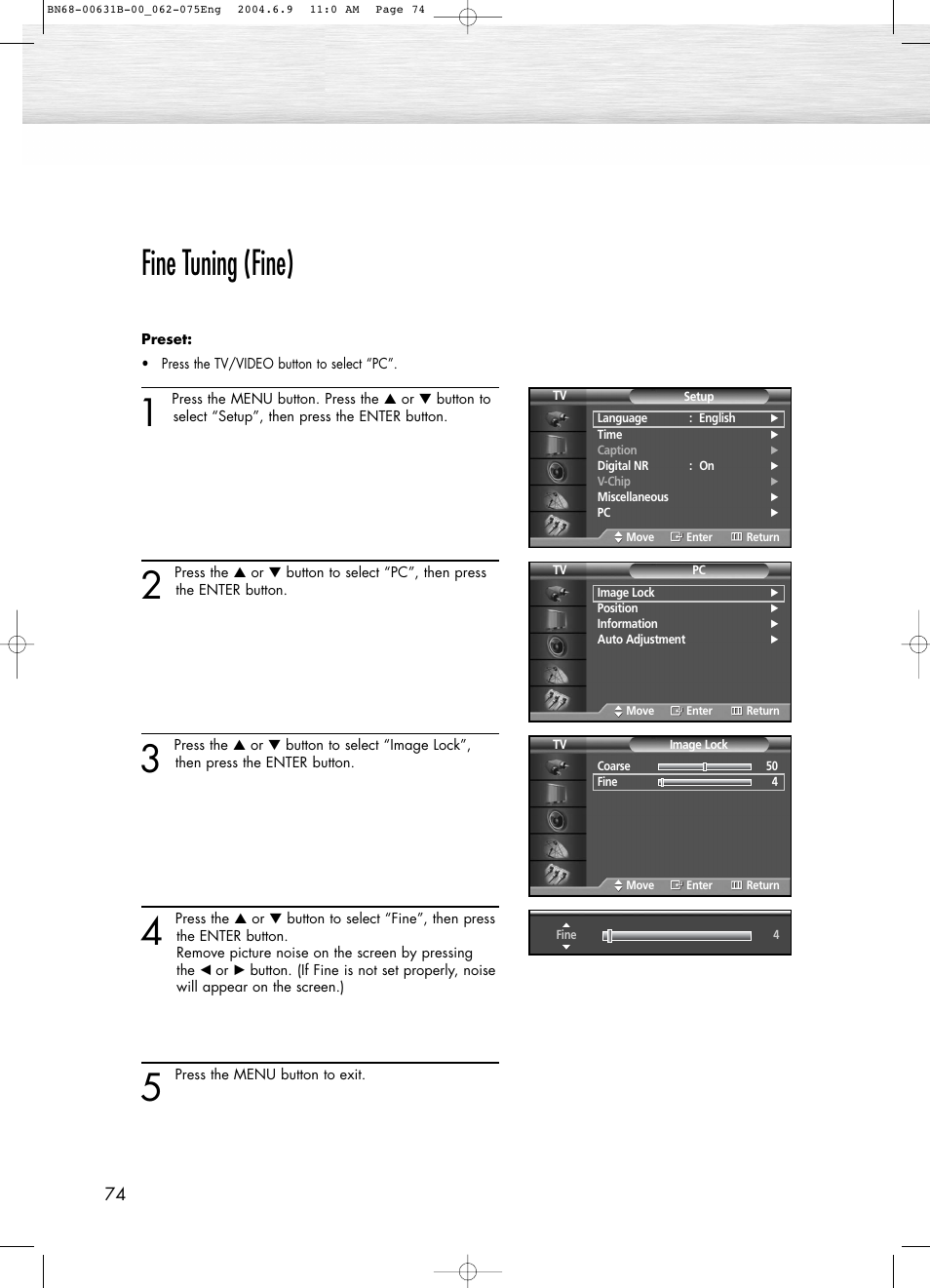 Fine tuning (fine) | Samsung SPP4231X-XAP User Manual | Page 74 / 104