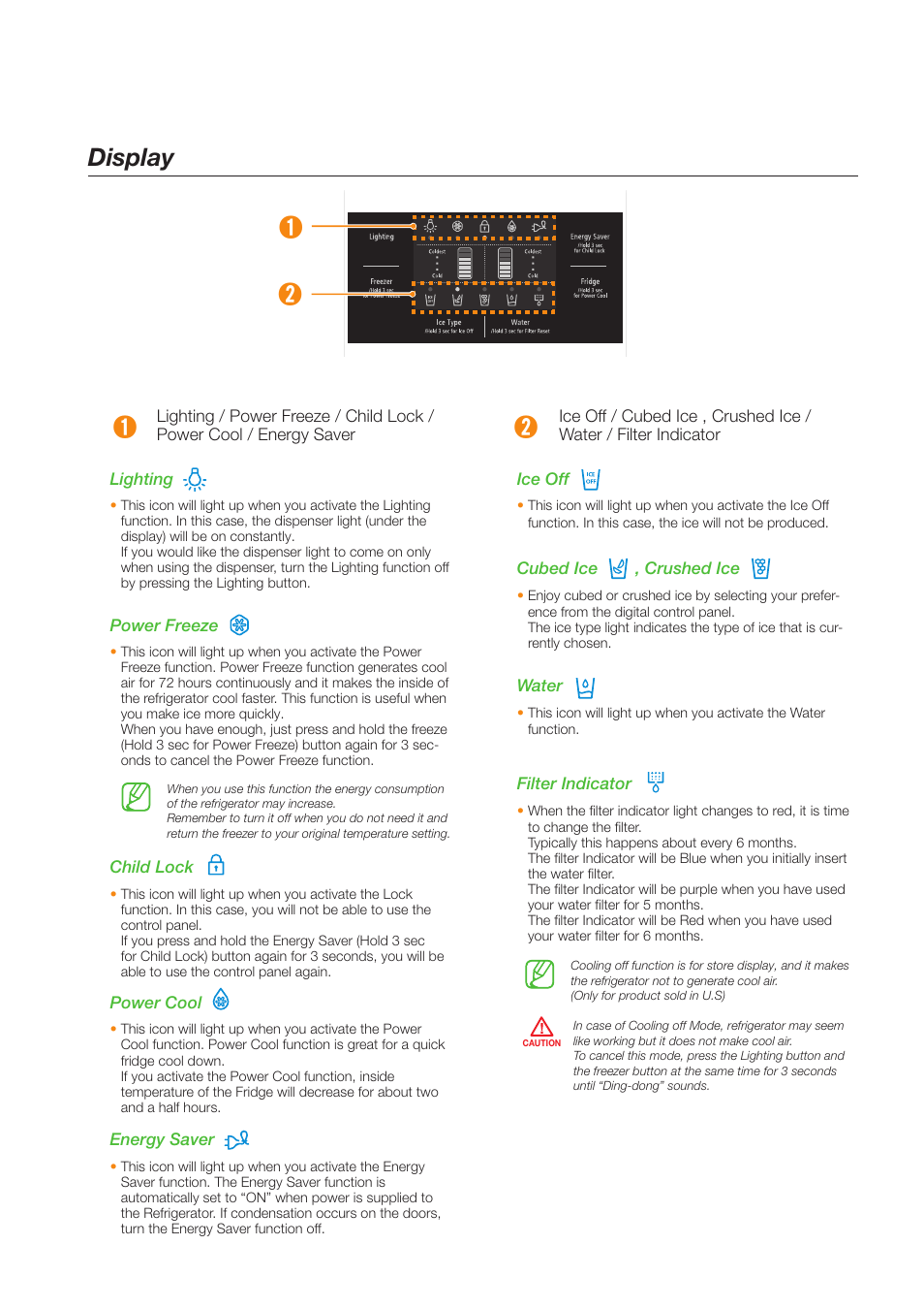 Display | Samsung RS263TDBP-XAA User Manual | Page 9 / 11