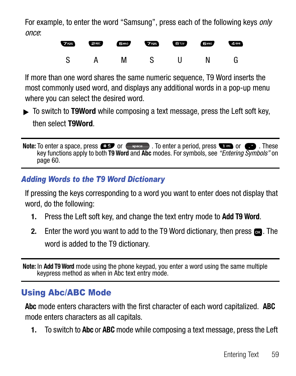 Using abc/abc mode | Samsung SEC-R451ZKGSTT User Manual | Page 63 / 66