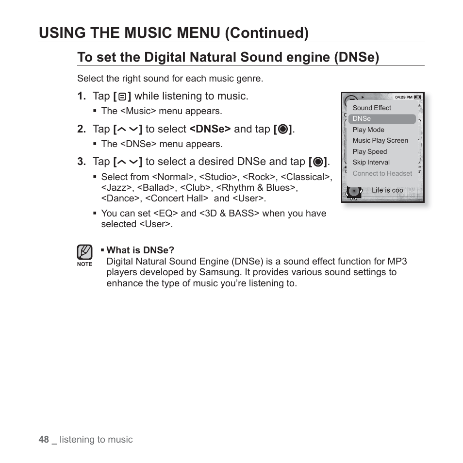 Using the music menu (continued) | Samsung YP-T10JAGY-XAA User Manual | Page 48 / 121