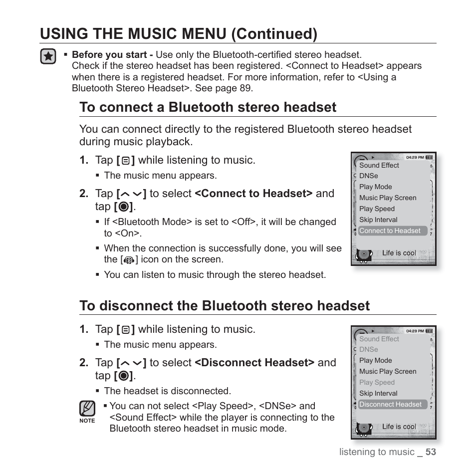 Using the music menu (continued) | Samsung YP-T10JAGY-XAA User Manual | Page 53 / 121