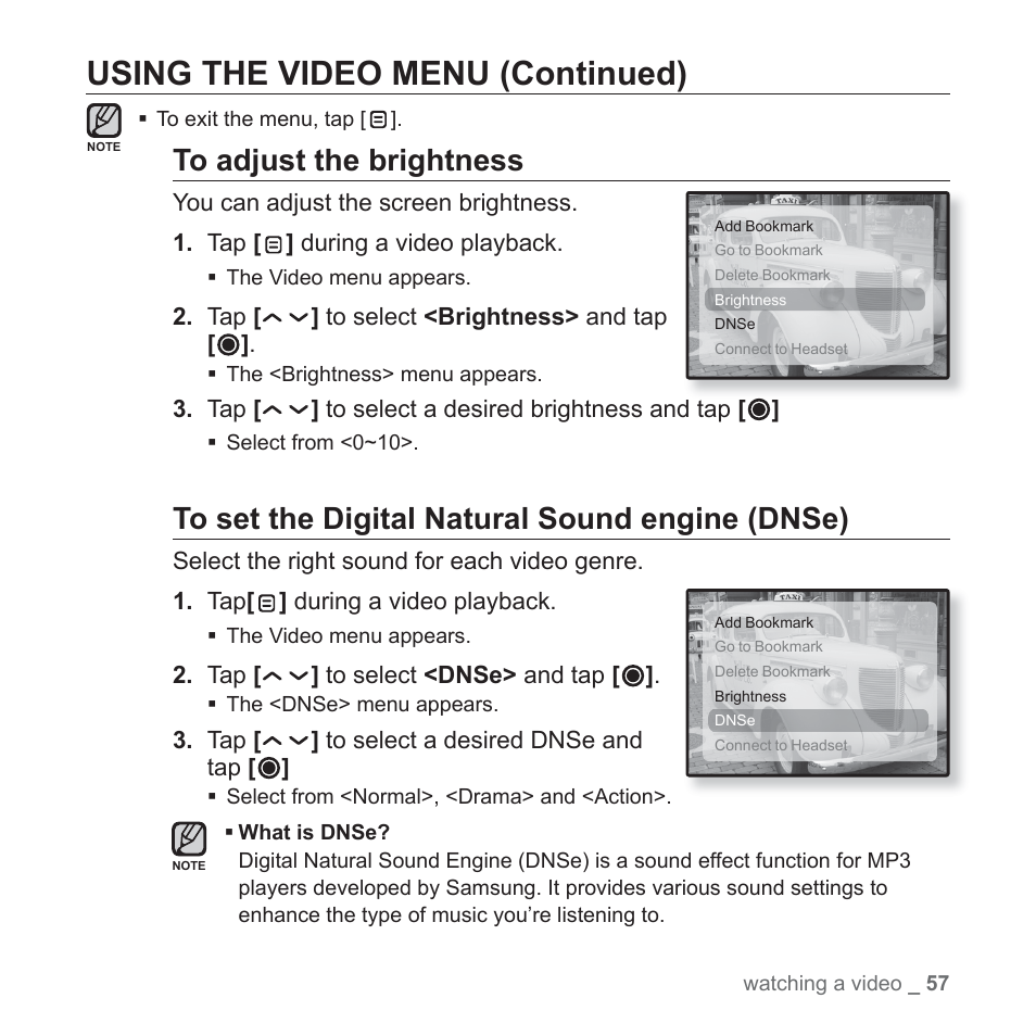 Using the video menu (continued) | Samsung YP-T10JAGY-XAA User Manual | Page 57 / 121