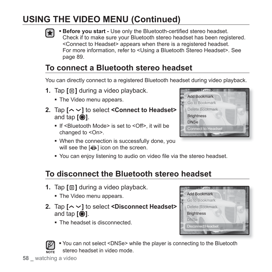 Using the video menu (continued) | Samsung YP-T10JAGY-XAA User Manual | Page 58 / 121