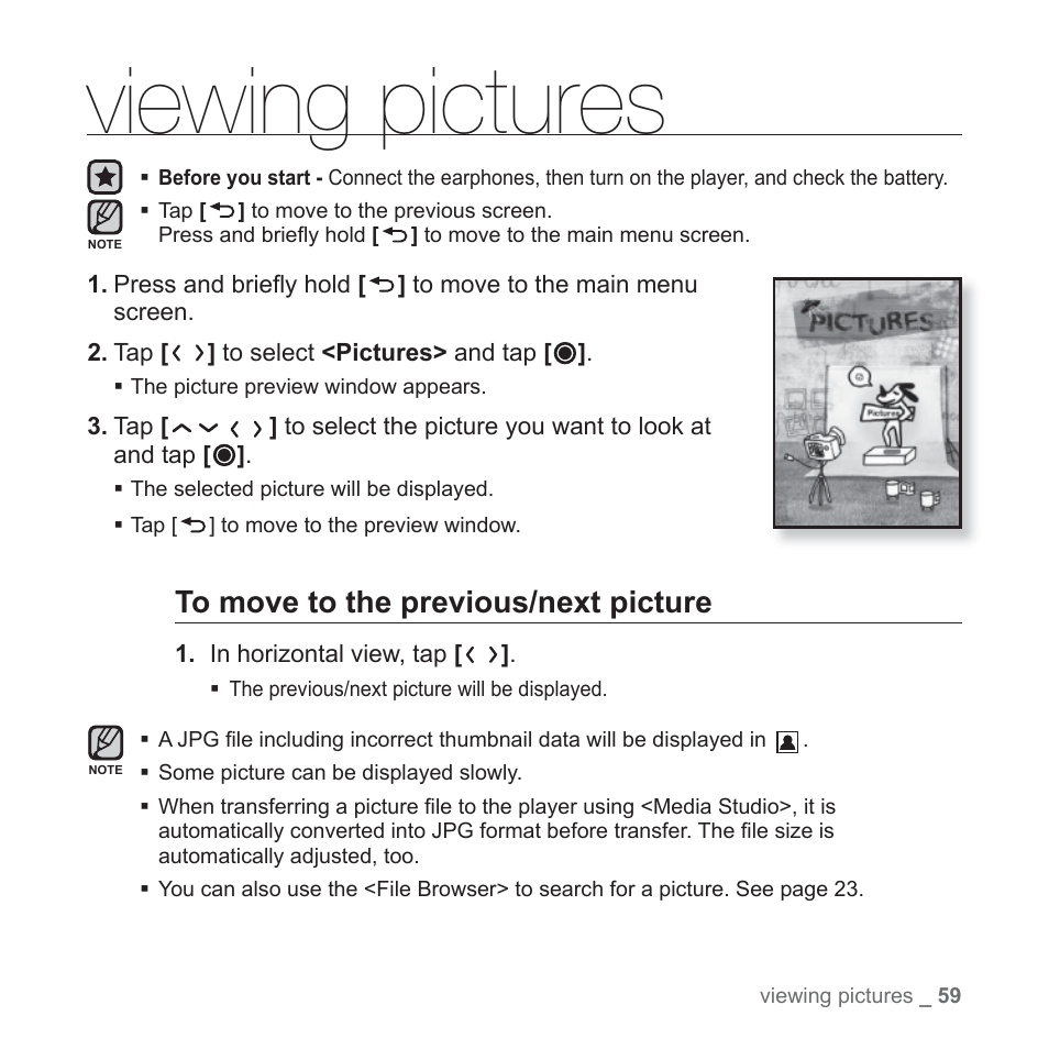 Viewing pictures | Samsung YP-T10JAGY-XAA User Manual | Page 59 / 121