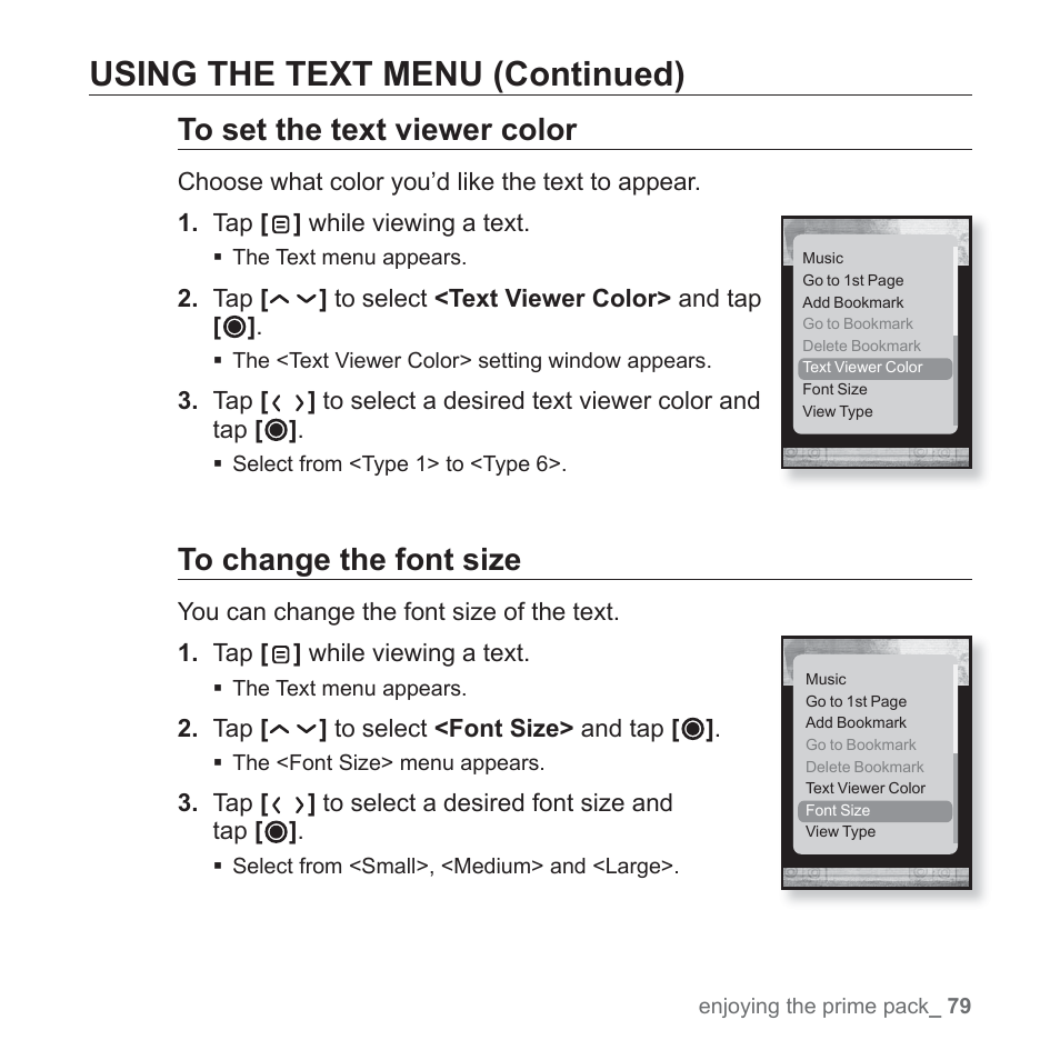 Using the text menu (continued) | Samsung YP-T10JAGY-XAA User Manual | Page 79 / 121