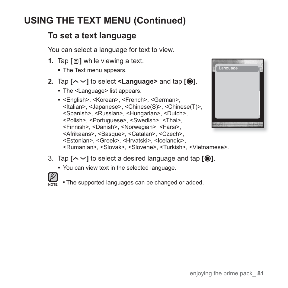 Using the text menu (continued) | Samsung YP-T10JAGY-XAA User Manual | Page 81 / 121