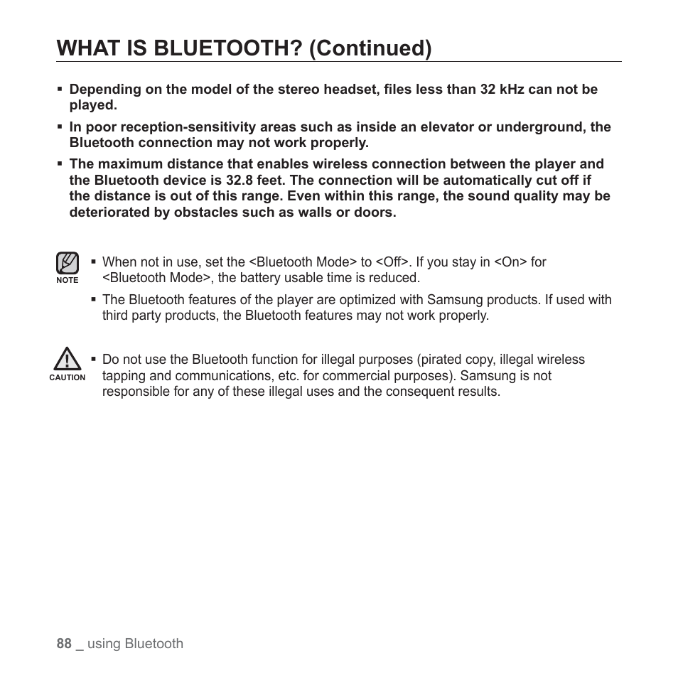 What is bluetooth? (continued) | Samsung YP-T10JAGY-XAA User Manual | Page 88 / 121