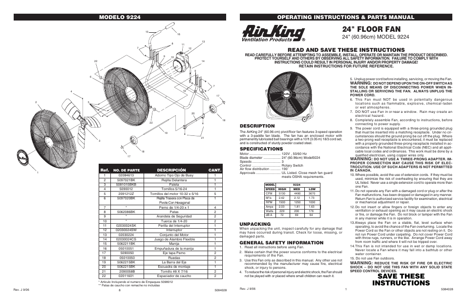 Air King 9224 User Manual | 4 pages