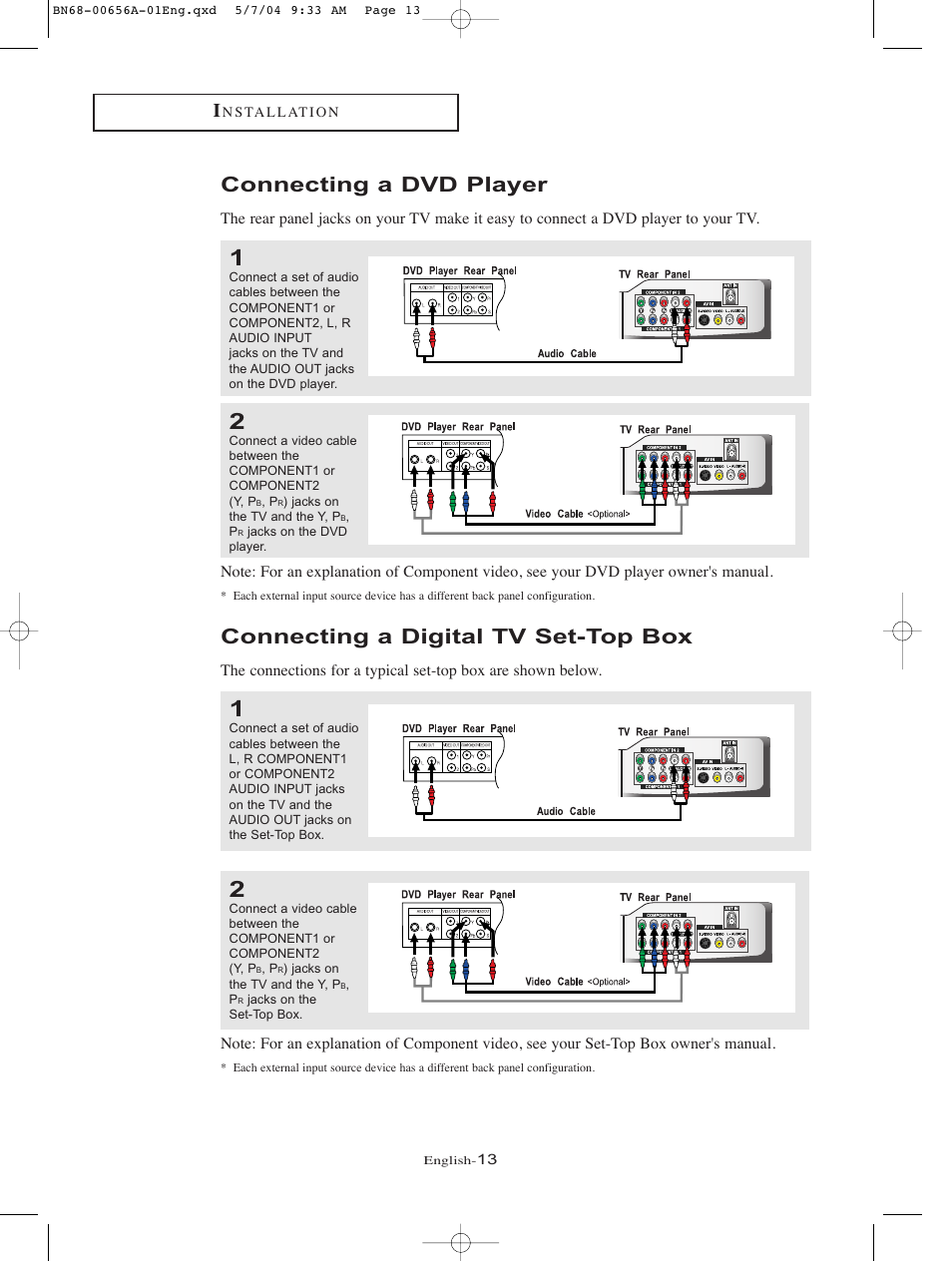 Connecting a dvd player, Connecting a digital tv set-top box | Samsung LTP266WX-XAA User Manual | Page 16 / 77