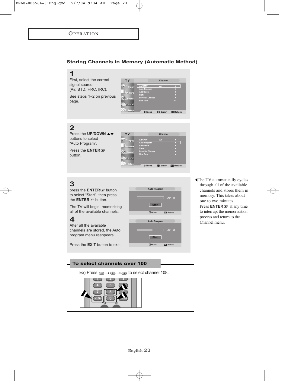 Storing channels in memory (automatic method) | Samsung LTP266WX-XAA User Manual | Page 26 / 77