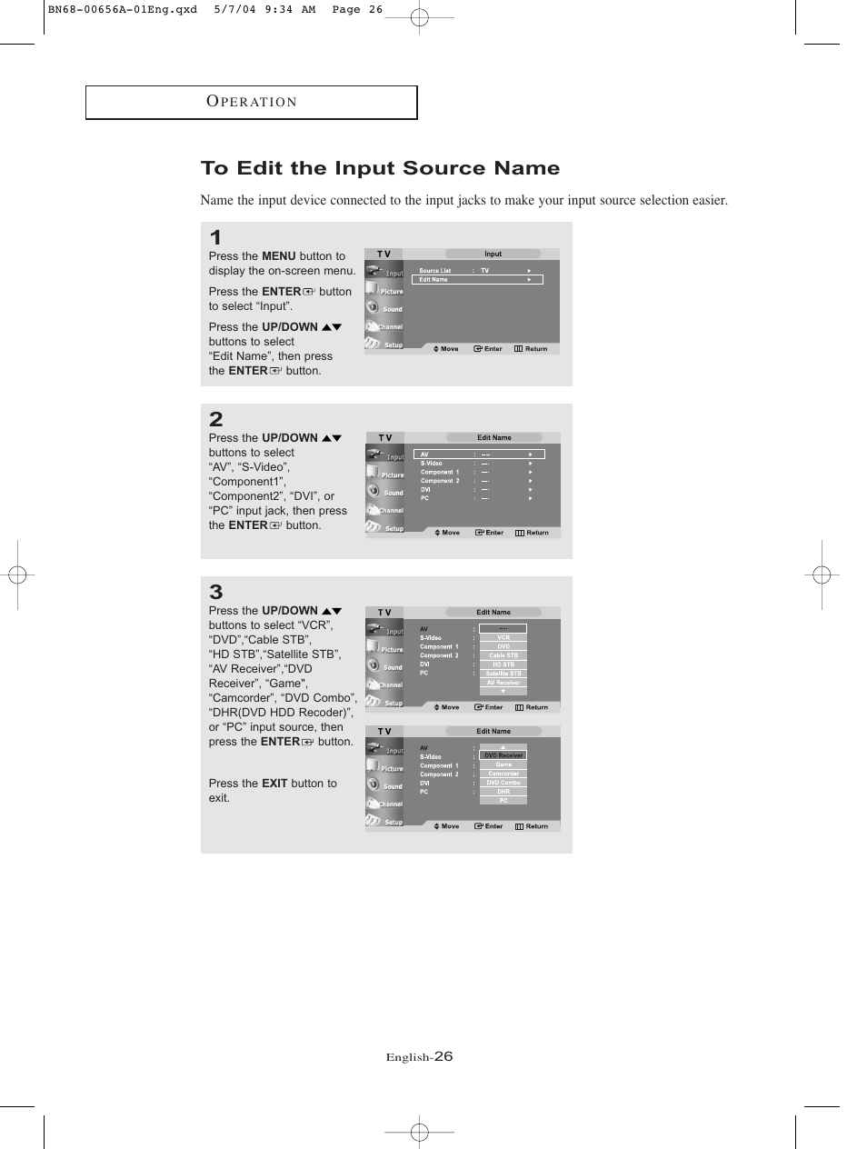 To edit the input source name | Samsung LTP266WX-XAA User Manual | Page 29 / 77