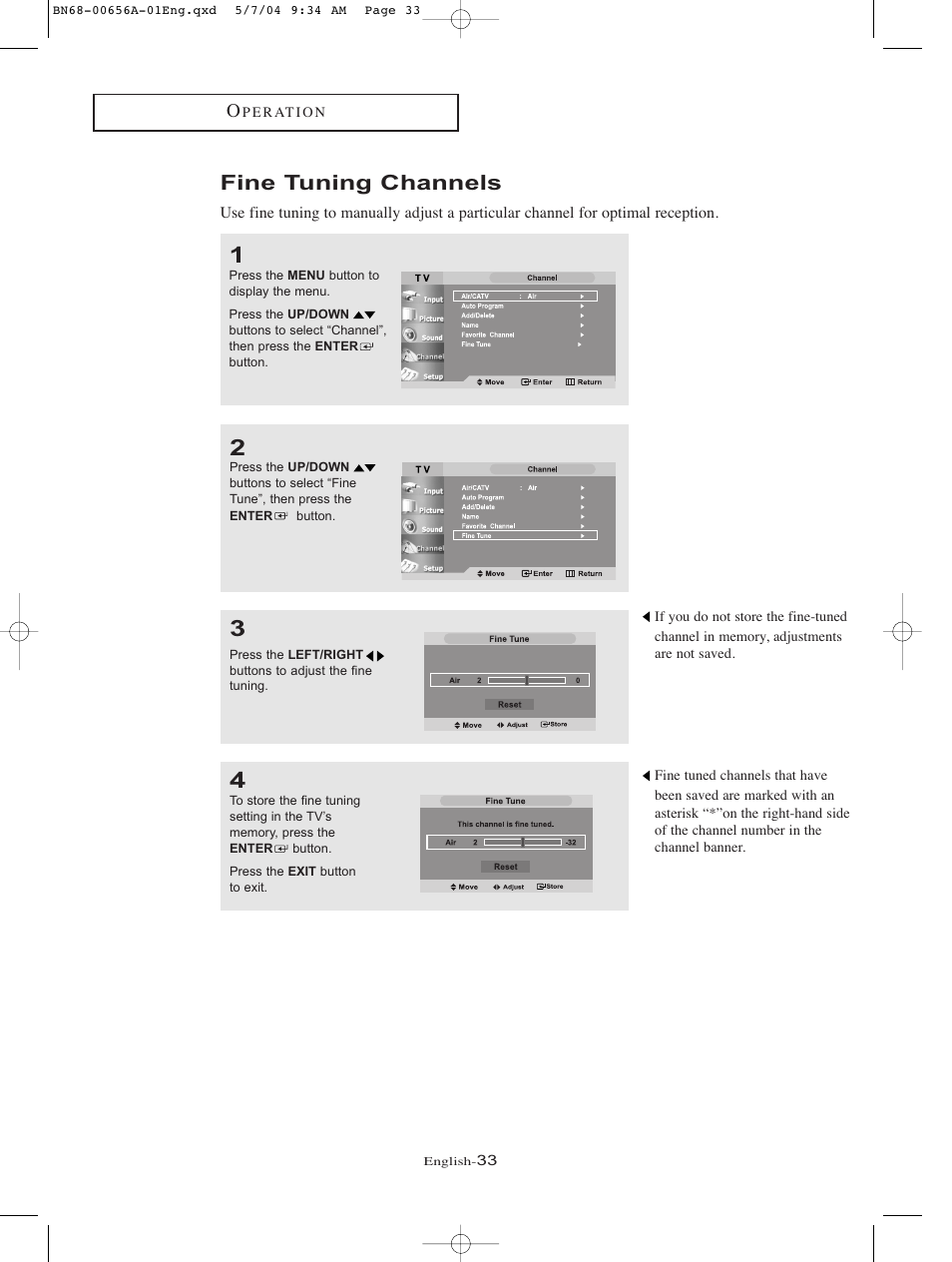 Fine tuning channels | Samsung LTP266WX-XAA User Manual | Page 36 / 77