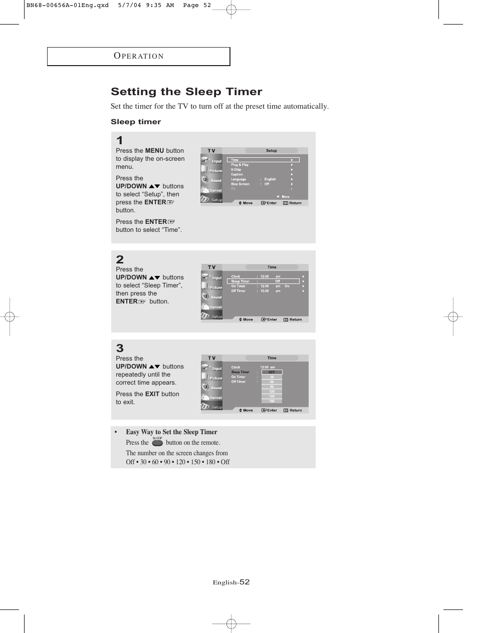 Setting the sleep timer | Samsung LTP266WX-XAA User Manual | Page 55 / 77