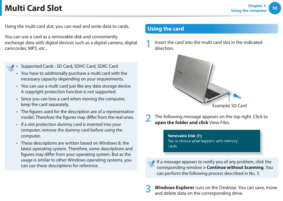 Multi card slot | Samsung NP300E5E-A01US User Manual | Page 51 / 140