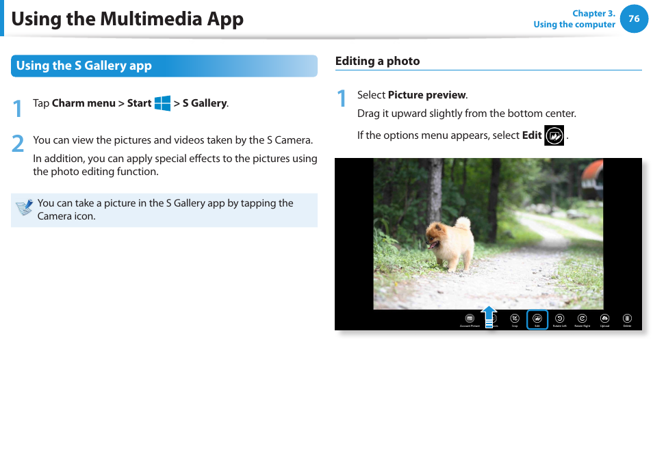 Using the multimedia app | Samsung NP300E5E-A01US User Manual | Page 77 / 140