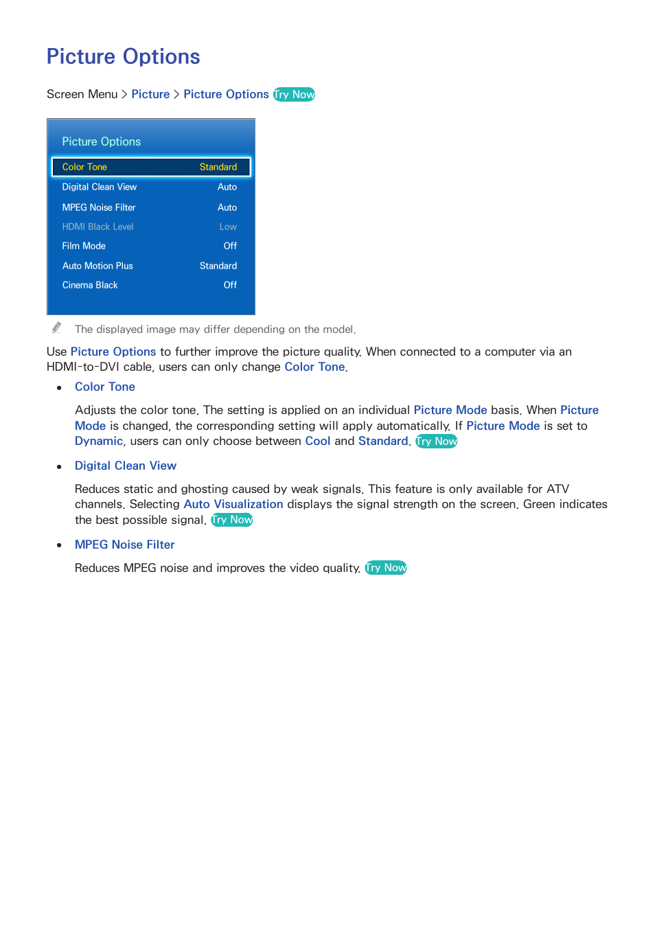 Picture options | Samsung UN85S9VFXZA User Manual | Page 107 / 193