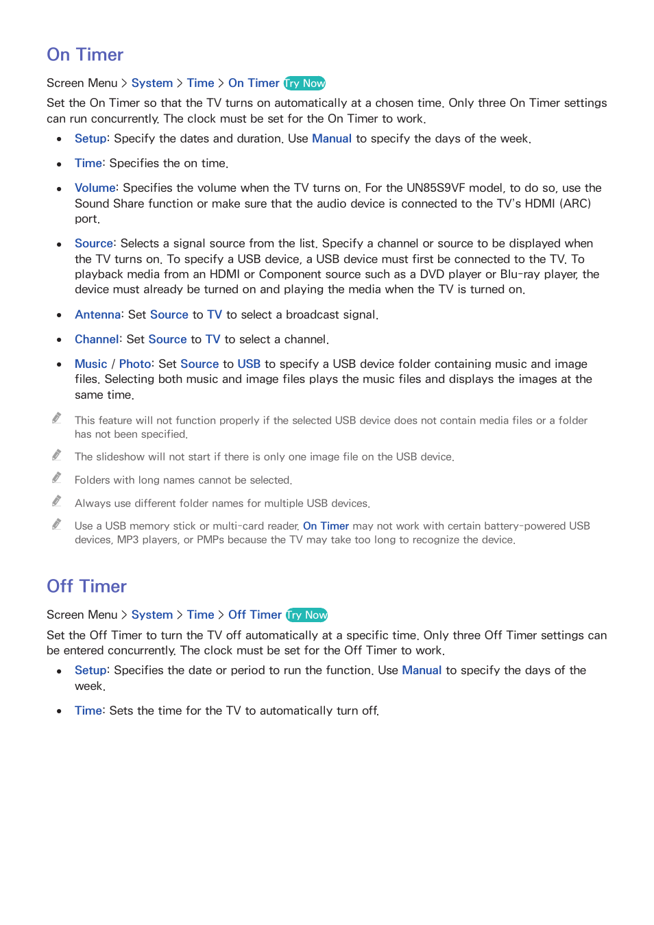 110 on timer, 110 off timer, On timer | Off timer | Samsung UN85S9VFXZA User Manual | Page 117 / 193