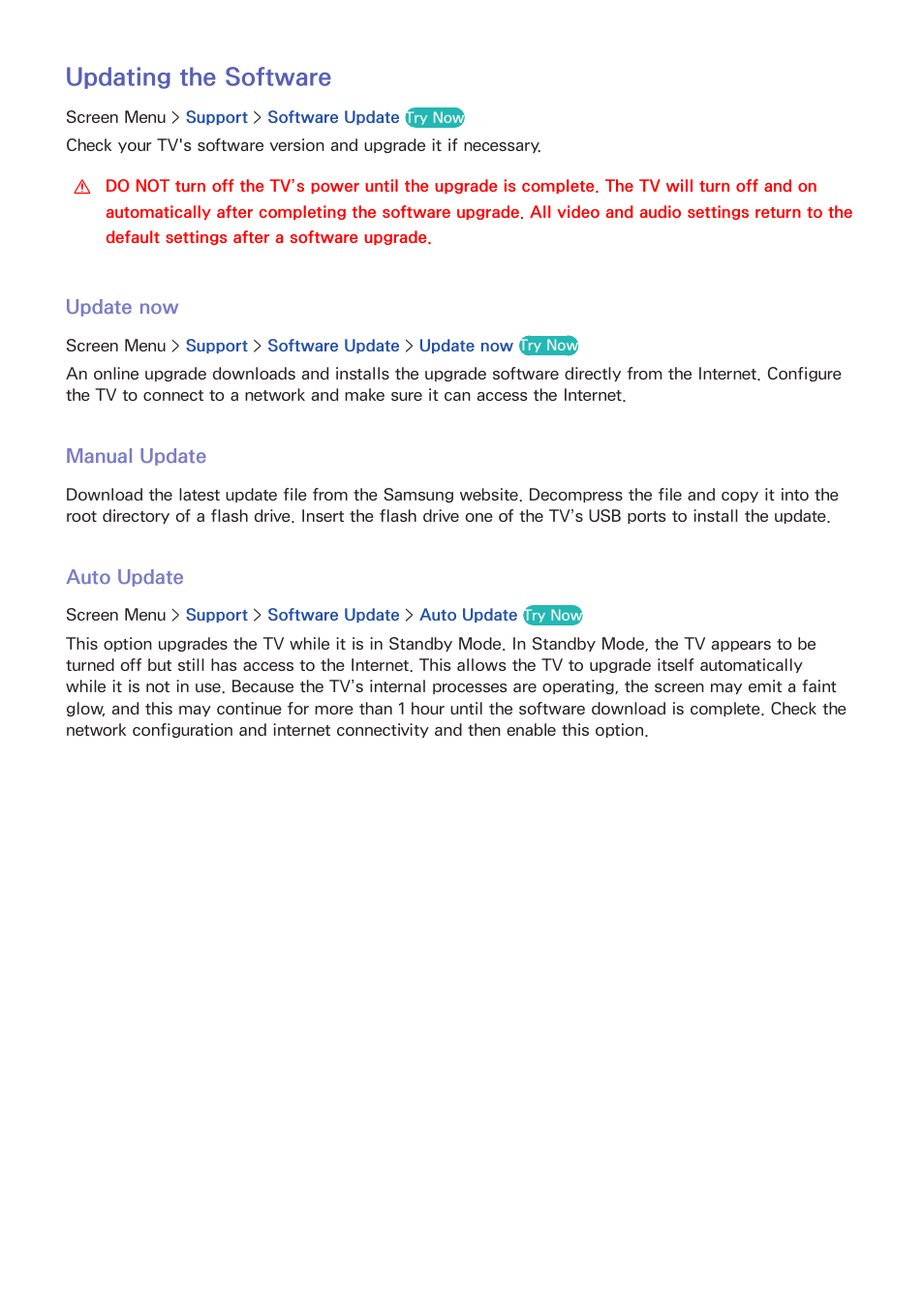 157 updating the software, 157 update now, 157 manual update | 157 auto update, Updating the software | Samsung UN85S9VFXZA User Manual | Page 164 / 193