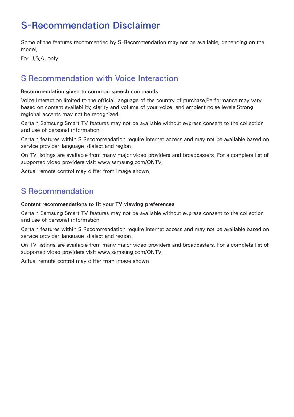 S-recommendation disclaimer, 171 s recommendation with voice interaction, 171 s recommendation | S recommendation with voice interaction, S recommendation | Samsung UN85S9VFXZA User Manual | Page 178 / 193