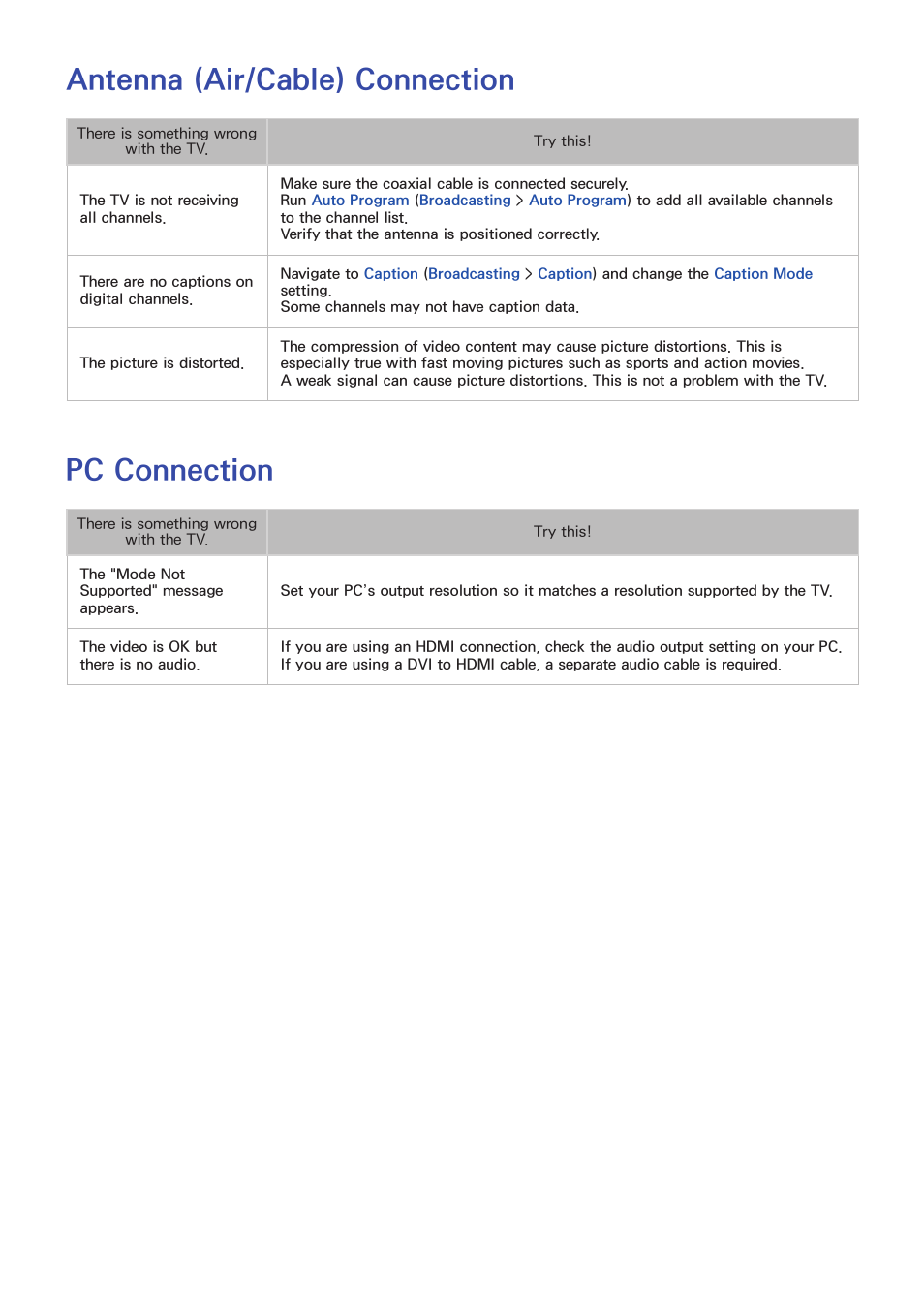 Antenna (air/cable) connection, Pc connection | Samsung UN85S9VFXZA User Manual | Page 183 / 193