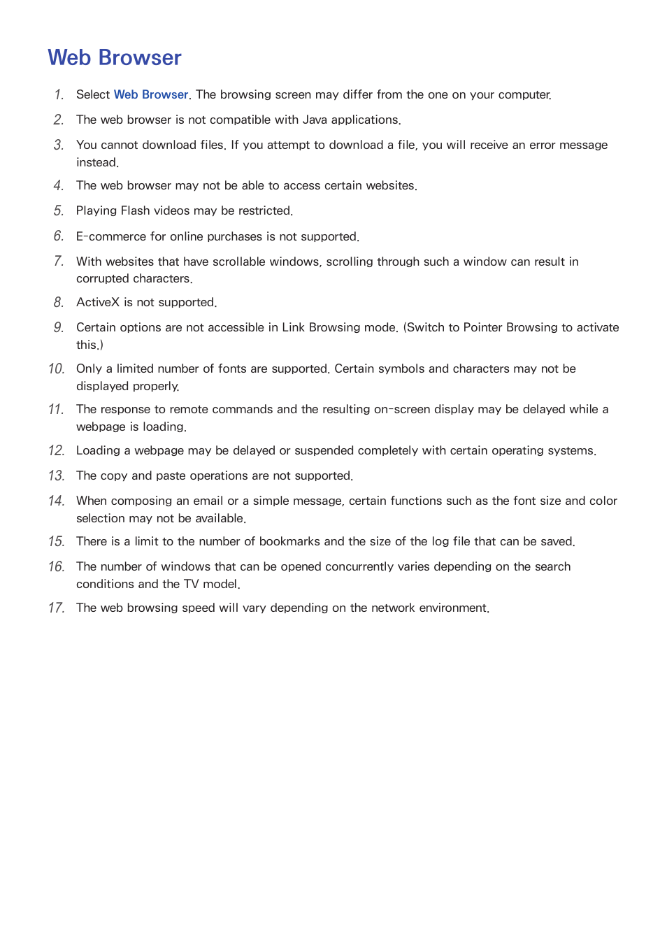Web browser | Samsung UN85S9VFXZA User Manual | Page 192 / 193