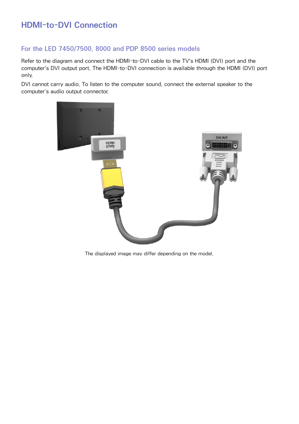 20 hdmi-to-dvi connection, Hdmi-to-dvi connection | Samsung UN85S9VFXZA User Manual | Page 27 / 193