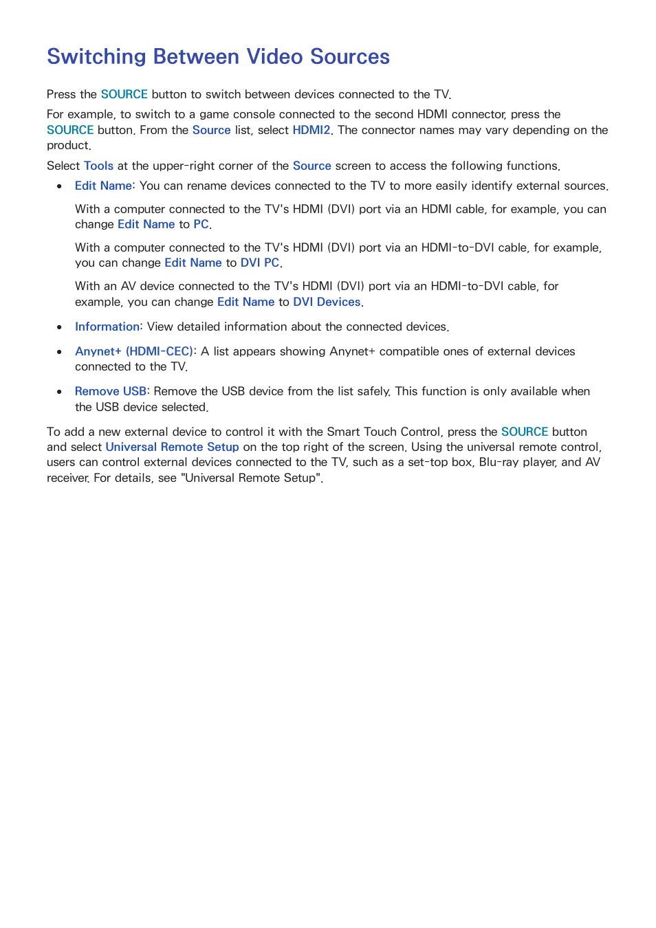 Switching between video sources | Samsung UN85S9VFXZA User Manual | Page 31 / 193