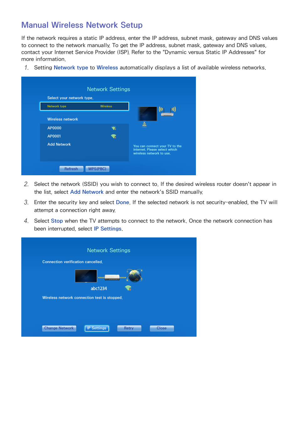 39 manual wireless network setup, Manual wireless network setup | Samsung UN85S9VFXZA User Manual | Page 46 / 193
